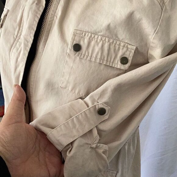 Blu Pepper Tan Utility Zip Jacket Crochet Back Women’s Small - Picture 5 of 8